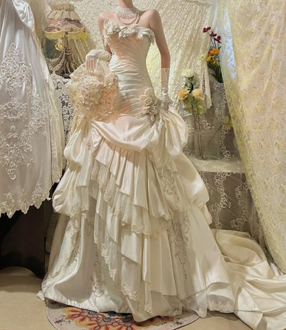 Charming Prom Dress Strapless Pleated Tiered Birthday Party Dress Evening Dress  D3091