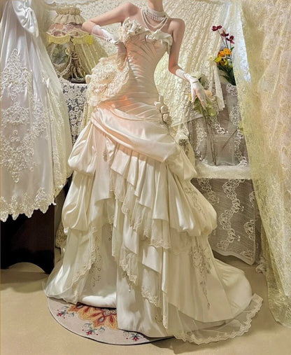 Charming Prom Dress Strapless Pleated Tiered Birthday Party Dress Evening Dress  D3091