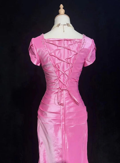 Charming Prom Dress Square Neck Pleated Evening Dress Gala Dress Birthday Dress     D3096