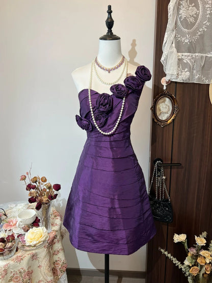 Elegant Homecoming Dress A Line One Shoulder Pleated Short Prom Dress Evening Dress Cocktail Dress   D3128