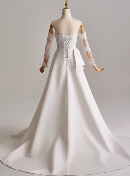 Elegant A Line Strapless Long Sleeve Pleated Wedding Dress D3165