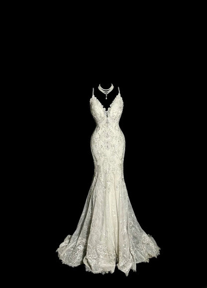 Charming Wedding Dress Spaghetti Straps Backless Mermaid Wedding Dress  D3211