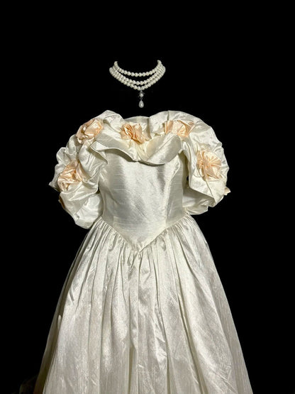 Charming Wedding Dress A Line Off Shoulder Flower Pleated Wedding Dress  D3223