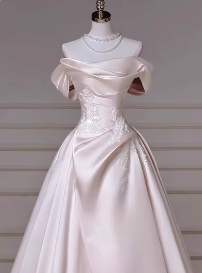 Charming Wedding Dress A Line Off Shoulder Pleated Wedding Dress  D3235
