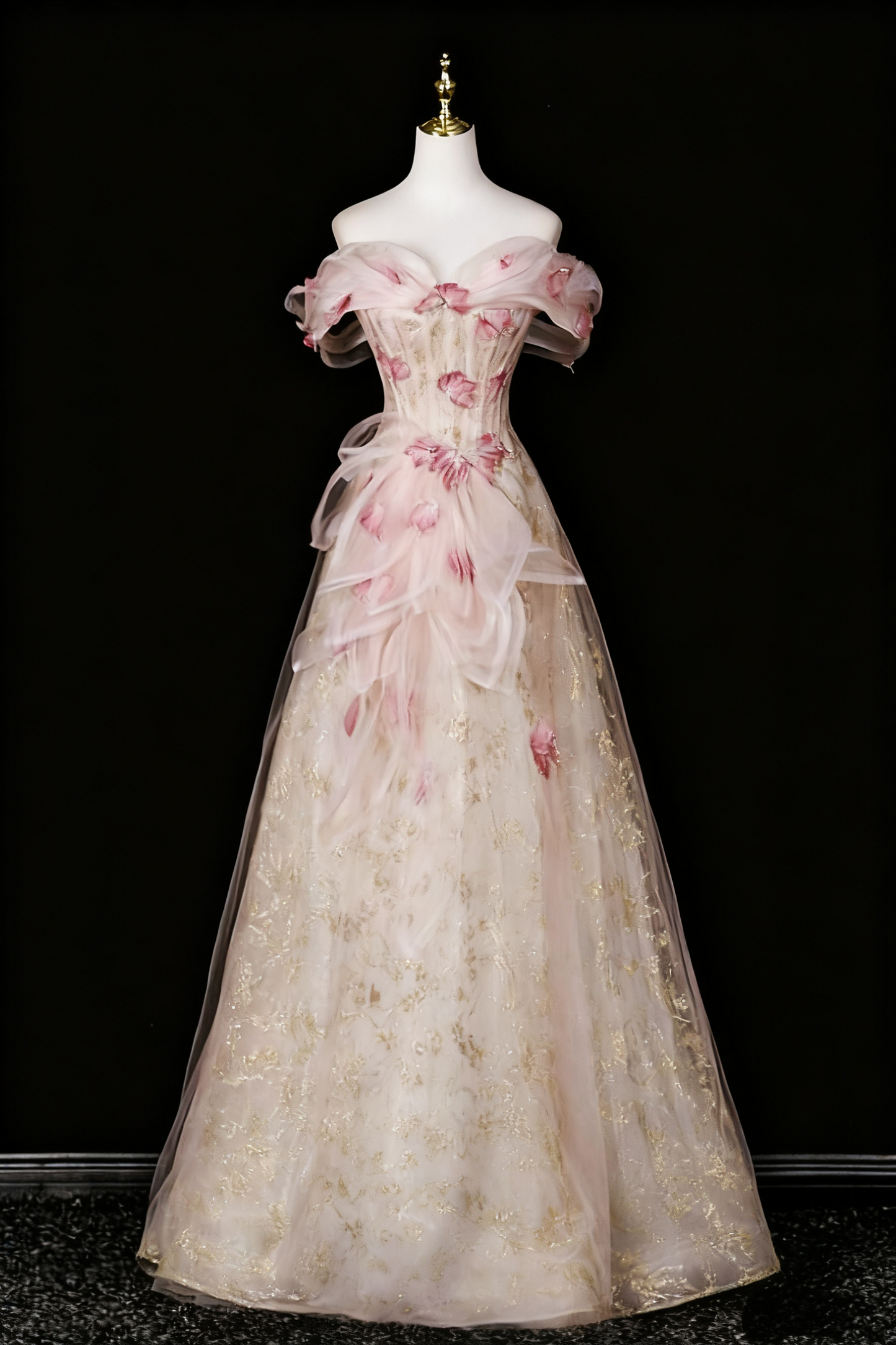 A Line Stunning Prom Dress Off Shoulder Floral Prom Dress Evening Gown Birthday Party Dress   D3306