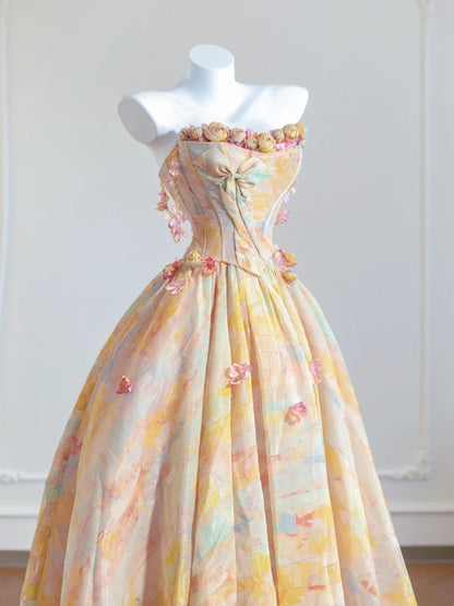 Colorful Prom Dress A Line Sweetheart Pleated Print Evening Dress Quinceanera Dress Ball Gown    D3362