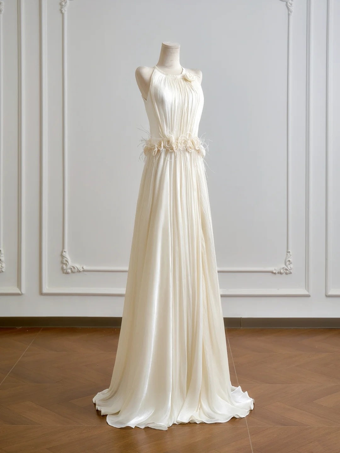 Charming Wedding Dress A Line Crew Neck Pleated Wedding Dress D3387