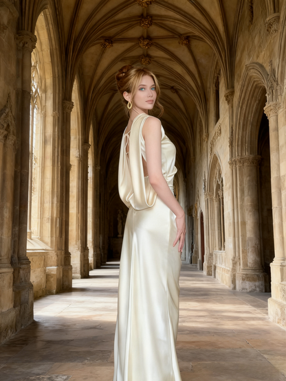 Charming Prom Dress High Collar Backless Pleated Long Evening Dress Gala Dress  D3466