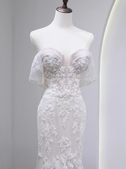 Charming Wedding Dress Off Shoulder Tulle Mermaid Wedding Dress D3790