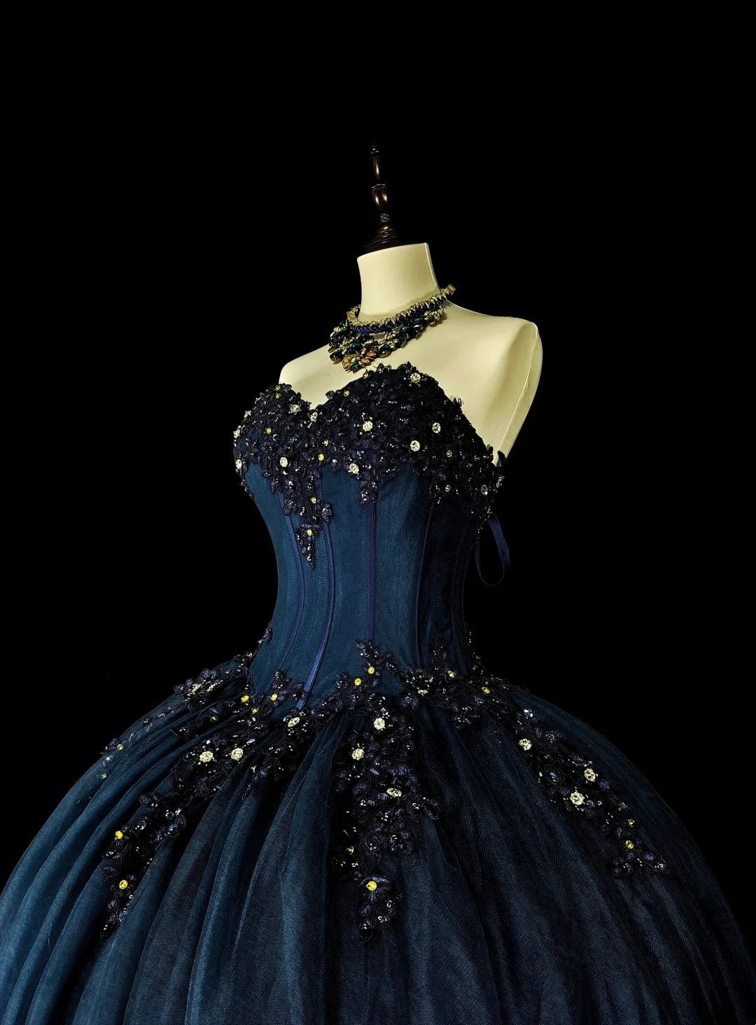 Charming Prom Dress Dark Blue Sweetheart Pleated Ball Gown Evening Dress Sweet 16 Outfits    D3879