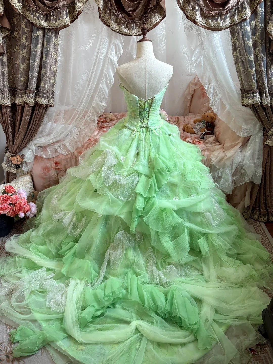 Beauty Prom Dress Strapless Pleated Tulle Evening Dress Quinceanera Dress Ball Gown    D4011