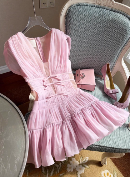 Elegant Homecoming Dress A Line V-neck Pleated Short Prom Dress Cocktail Dress Birthday Party Outfits  D4056