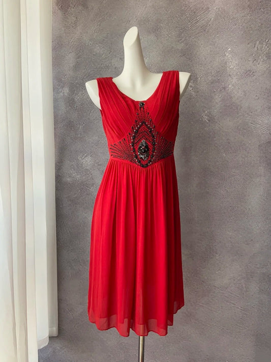 Beauty Short Prom Dress Red Crew Neck Pleated Cocktail Gown Formal Dress  D4170