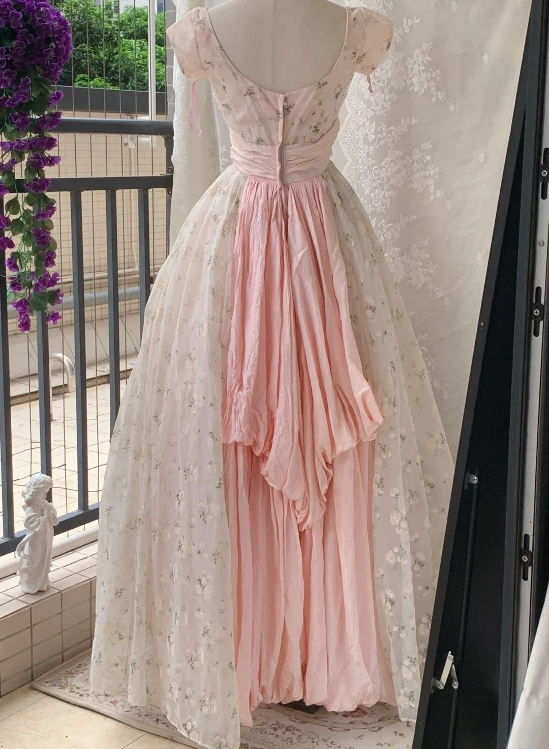 Charming Prom Dress Crew Neck Pleated Print Ball Gown Evening Dress Quinceanera Dress Birthday Party Dress       D4244