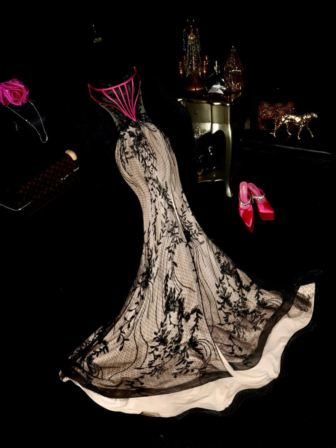 Chic Prom Dress Strapless Lace Mermaid Evening Dress Gala Dress Formal Dress     D4297