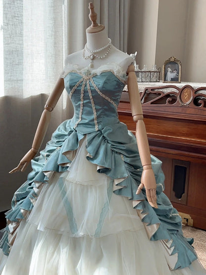 Beauty Prom Dress Strapless Pleated Tiered Tulle Ball Gown Evening Dress Quinceanera Dress      D4337