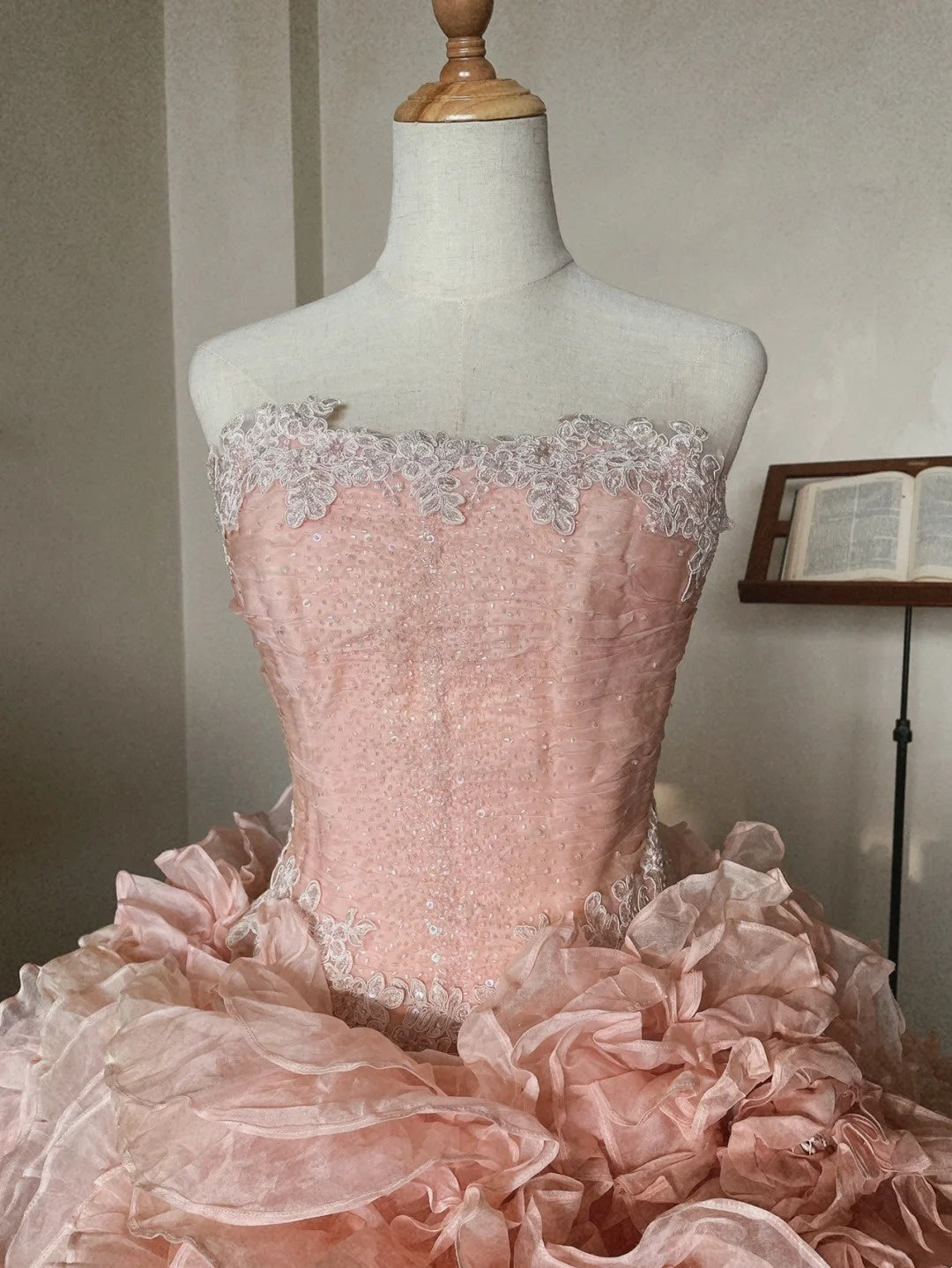 Charming Prom Dress Light Pink Strapless Pleated Tiered Quinceanera Dress Ball Gown Evening Dress       D4357