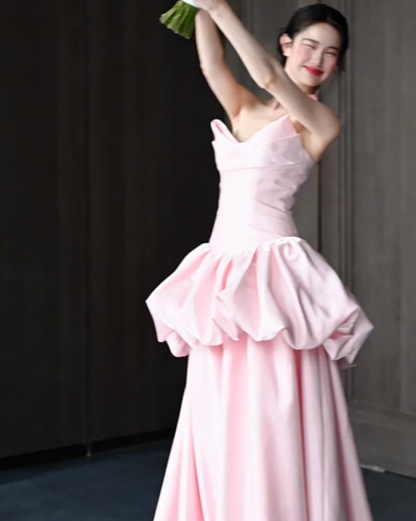 Cute Prom Dress Light Pink V-neck Pleated Gala Dress Evening Dress Formal Dress  D4509