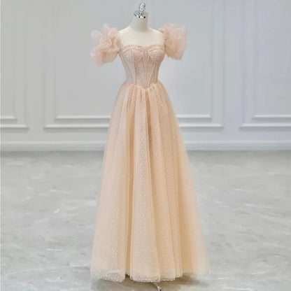Champagne Pink Sparkly A Line Long Prom Dress Bling Evening Dress MD7545