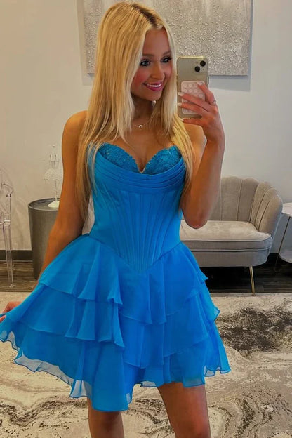 Sweetheart Strapless A-Line Tiered Homecoming Dress