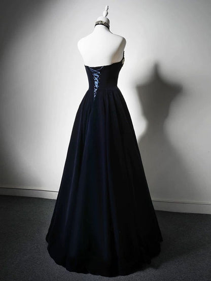Dark Navy Strapless A-Line Velvet Long Formal Party Dress MD7700