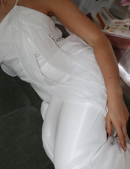 Elegant Sheath One Shoulder White Chiffon Long Prom Dress Evening Dress SH2340