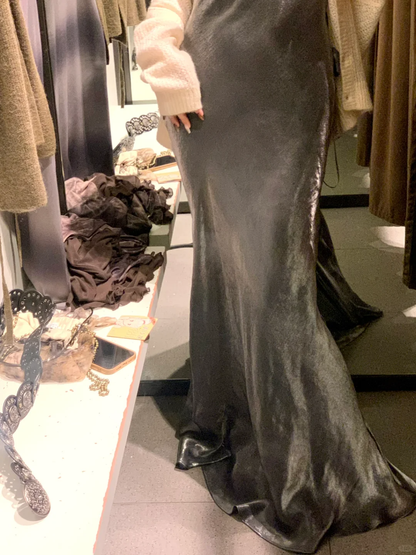 Grey Mermaid Spaghetti Straps Simple Satin Long Prom Dress Party Dress SH5019