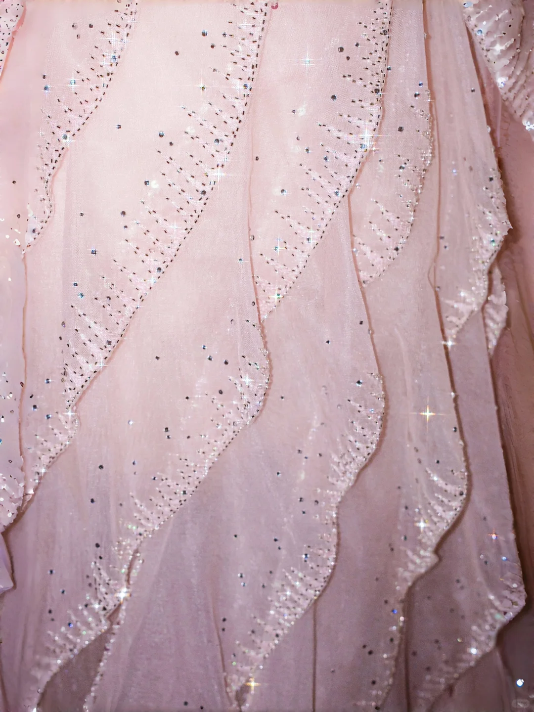 Gentle A Line Off the Shoulder Layered Rhinestone Beaded Pink Organza Long Party Dress SH2927