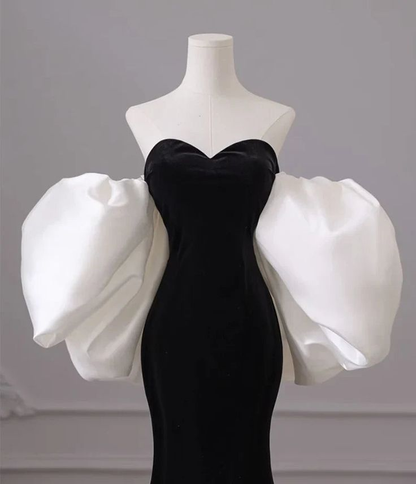 Black Velvet Strapless Mermaid Prom Dress Evening Dress SH1327