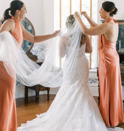 Elegant Sheath Halter Orange Satin Open Back Long Bridesmaid Dress Graduation Prom Dress SH2593