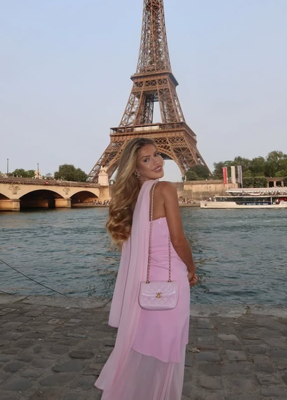 Elegant Pink Mermaid Strapless Chiffon Satin Long Prom Dress Wedding Guest Dress SH4808