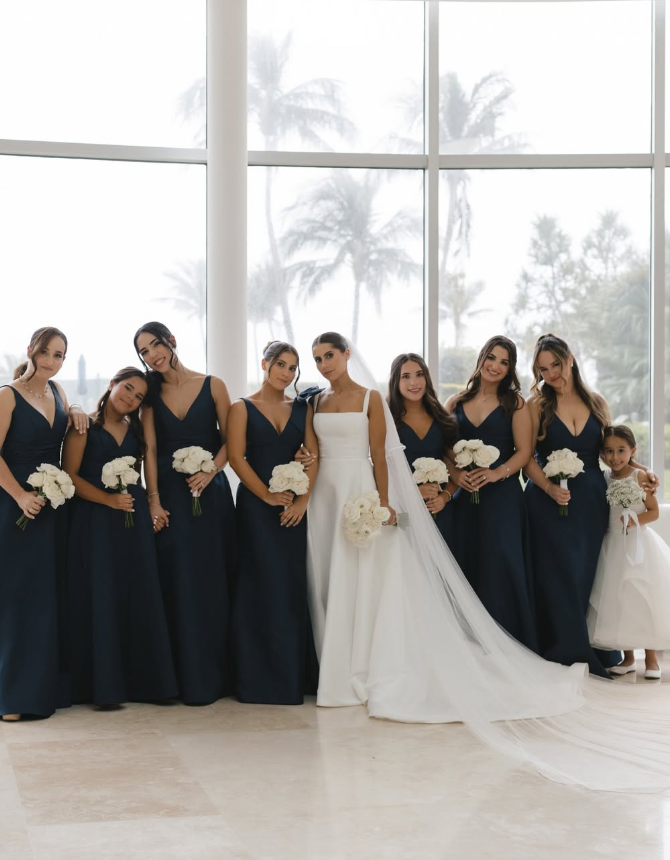 Navy Blue Mermaid V Neck Satin Long Bridesmaid Dress Evening Dress with Bow SH3272