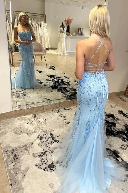 Mermaid Lace Up Mermaid Lace Appliques Party Prom Dress