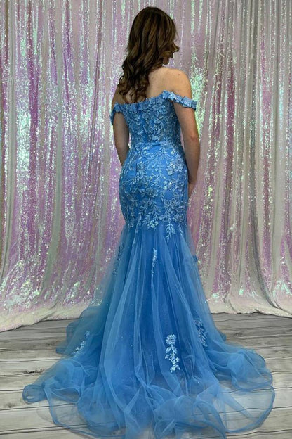 Mermaid Off-Shoulder Lace Appliques Tulle Prom Dress