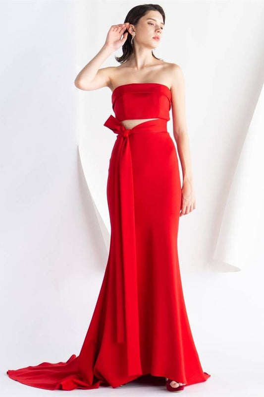 Fashion Strapless Empire Mermaid Party Prom Dress With Train