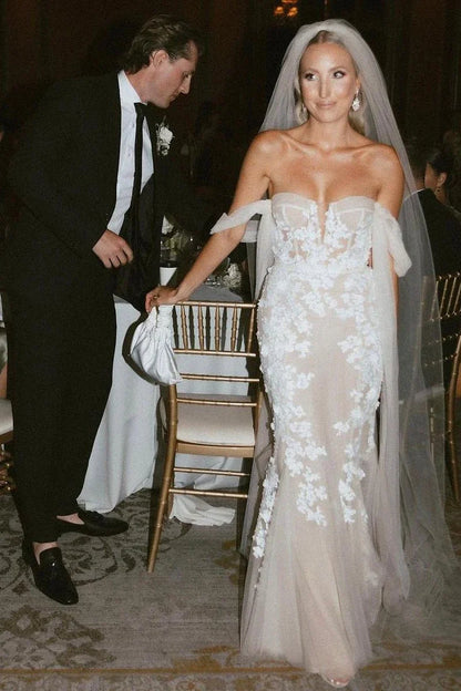 Mermaid Sweetheart Off-Shoulder Lace Appliques Wedding Dress