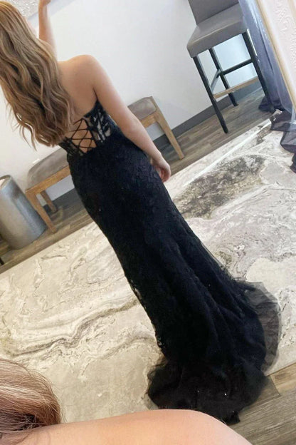 Mermaid Sweetheart Sleeveless Lace Prom Dress With Slit