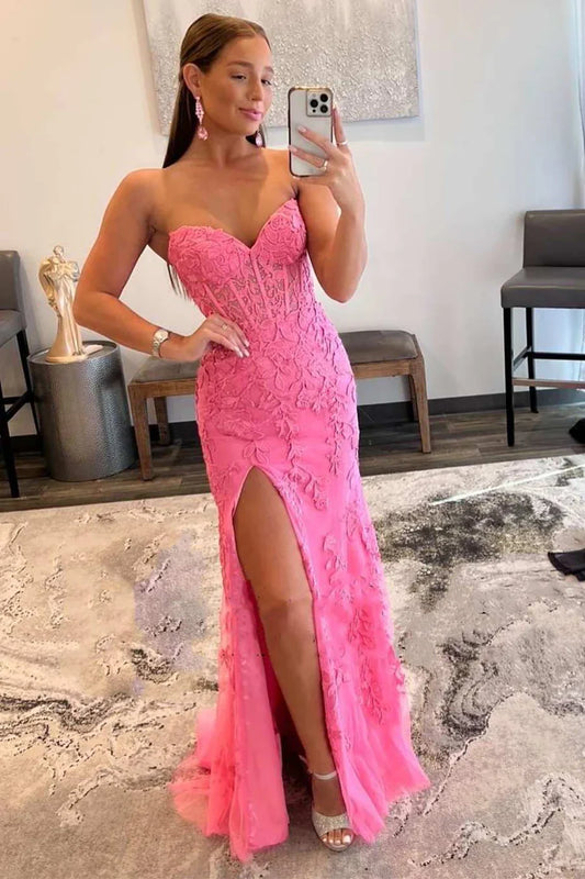 Mermaid Sweetheart Sleeveless Lace Prom Dress With Slit