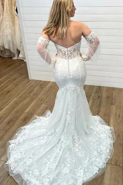Mermaid Sweetheart Sleeves Lace Wedding Dress