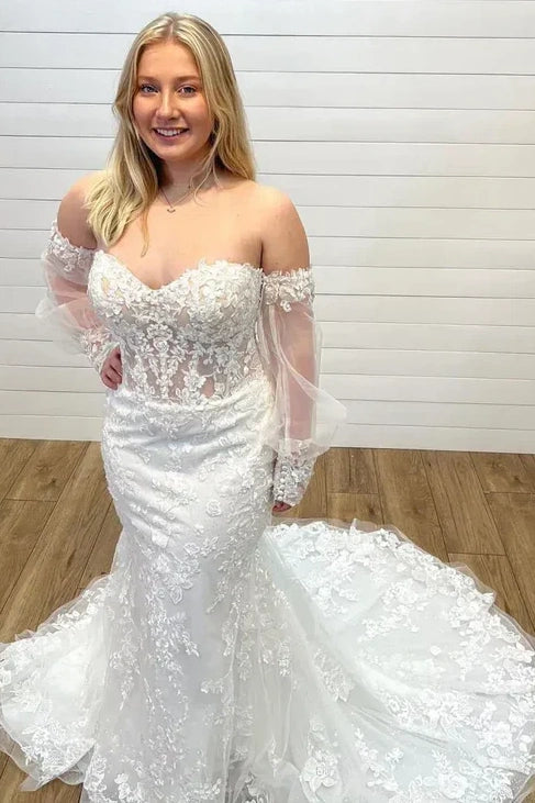 Mermaid Sweetheart Sleeves Lace Wedding Dress