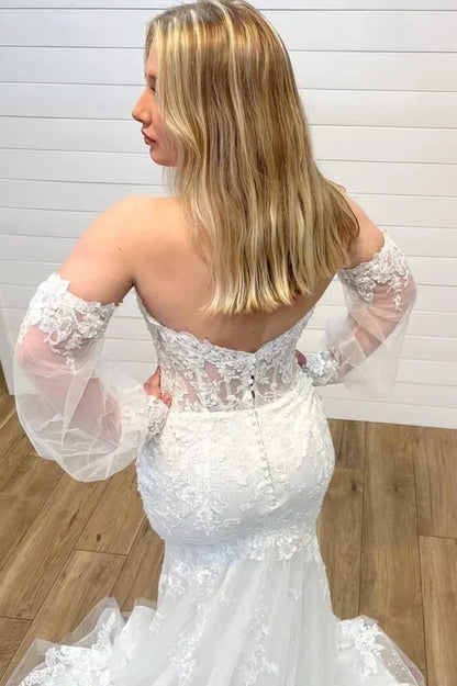 Mermaid Sweetheart Sleeves Lace Wedding Dress