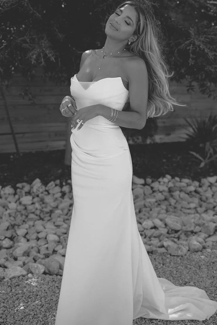 Mermaid V-Neck Strapless Empire Satin Summer Wedding Dress