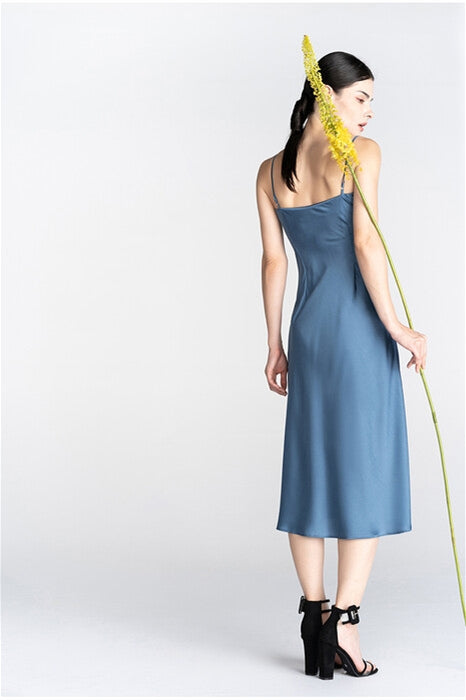 Misty Blue Midi Slip Dress