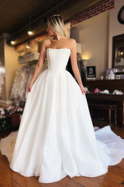 Modest Satin A-Line Empire Strapless Long Wedding Dress