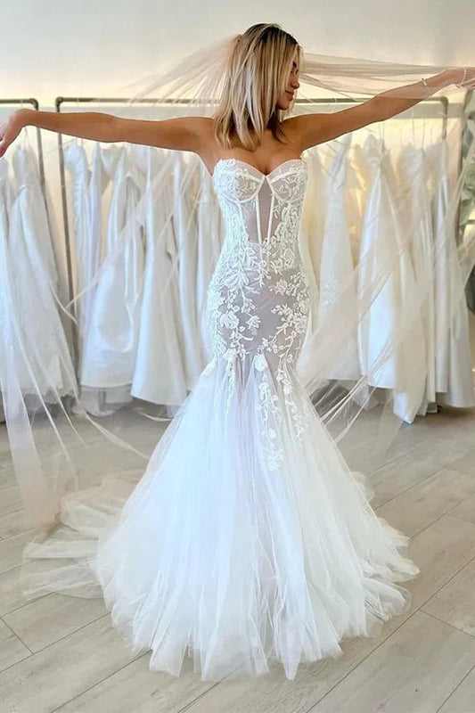 Modest Sweetheart Strapless Mermaid Wedding Dress