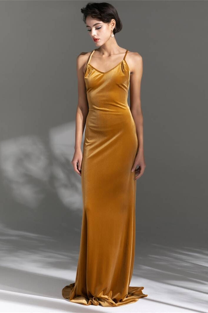 Casual Velvet Mermaid V-Neck Sleeveless Party Prom Dress