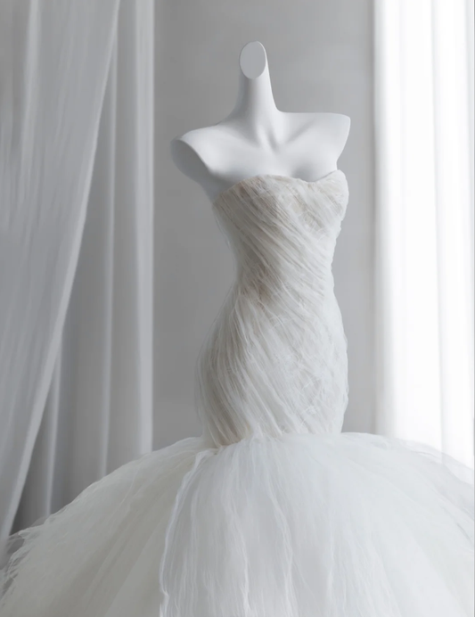 Fairy Strapless Bridal Dress Tulle Mermaid Long Wedding Dress SP1523