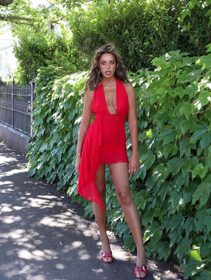 Sexy Sheath Halter Red Chiffon Short Homecoming Dress Outfits SH1783