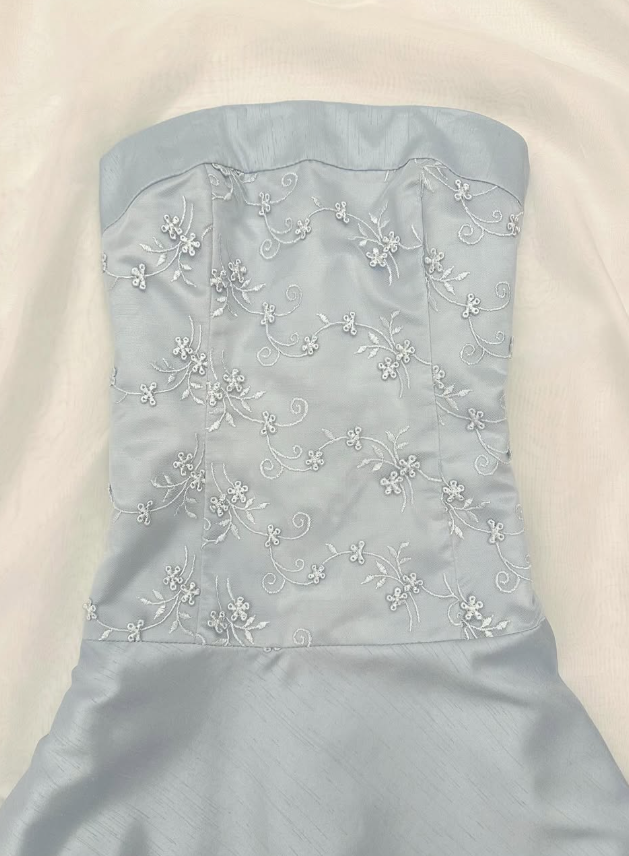 Cute Blue A Line Strapless Embroidery Satin Short Homecoming Dress Outfits SH3608