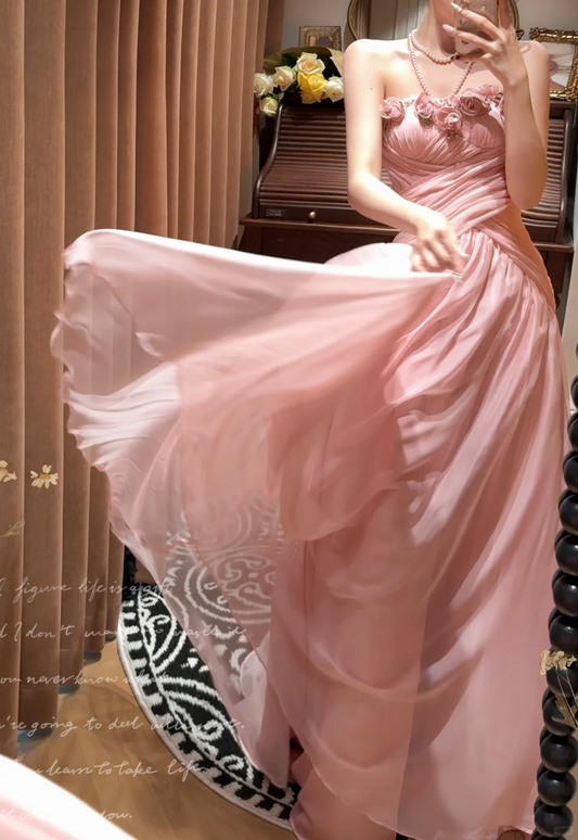 Classy A Line Sweetheart Neck Floral Chiffon Long Prom Dresses SH4634